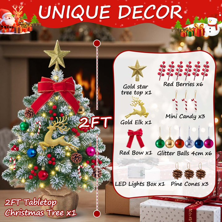 Moonsun 24" Tabletop Christmas Tree with Led Hanging Lights Desktop Mini Xmas Tree Decoration