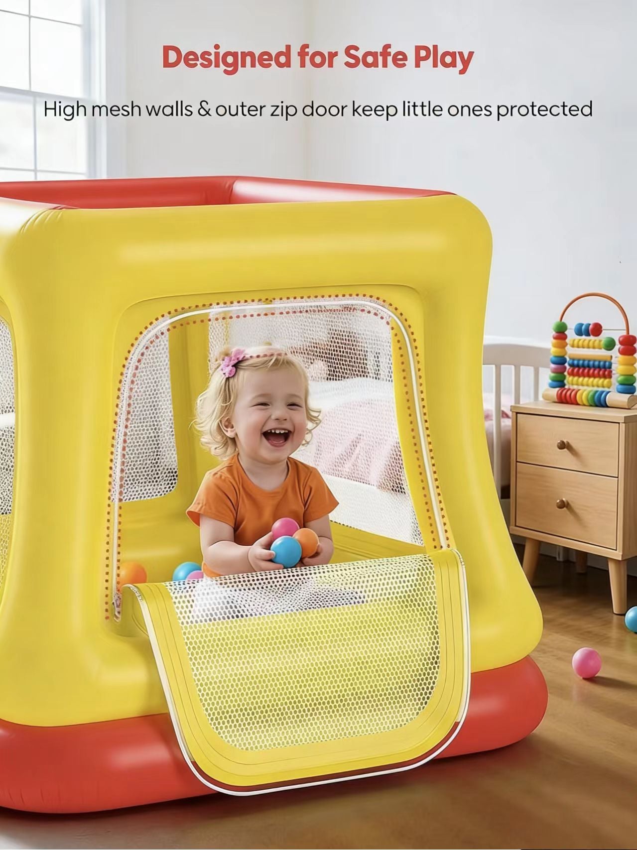 Moonsun 3-in-1 Inflatable Bounce House for Toddlers 1-3 - Ball Pit/Trampoline, Indoor/Outdoor w/ Pump & Safety Net
