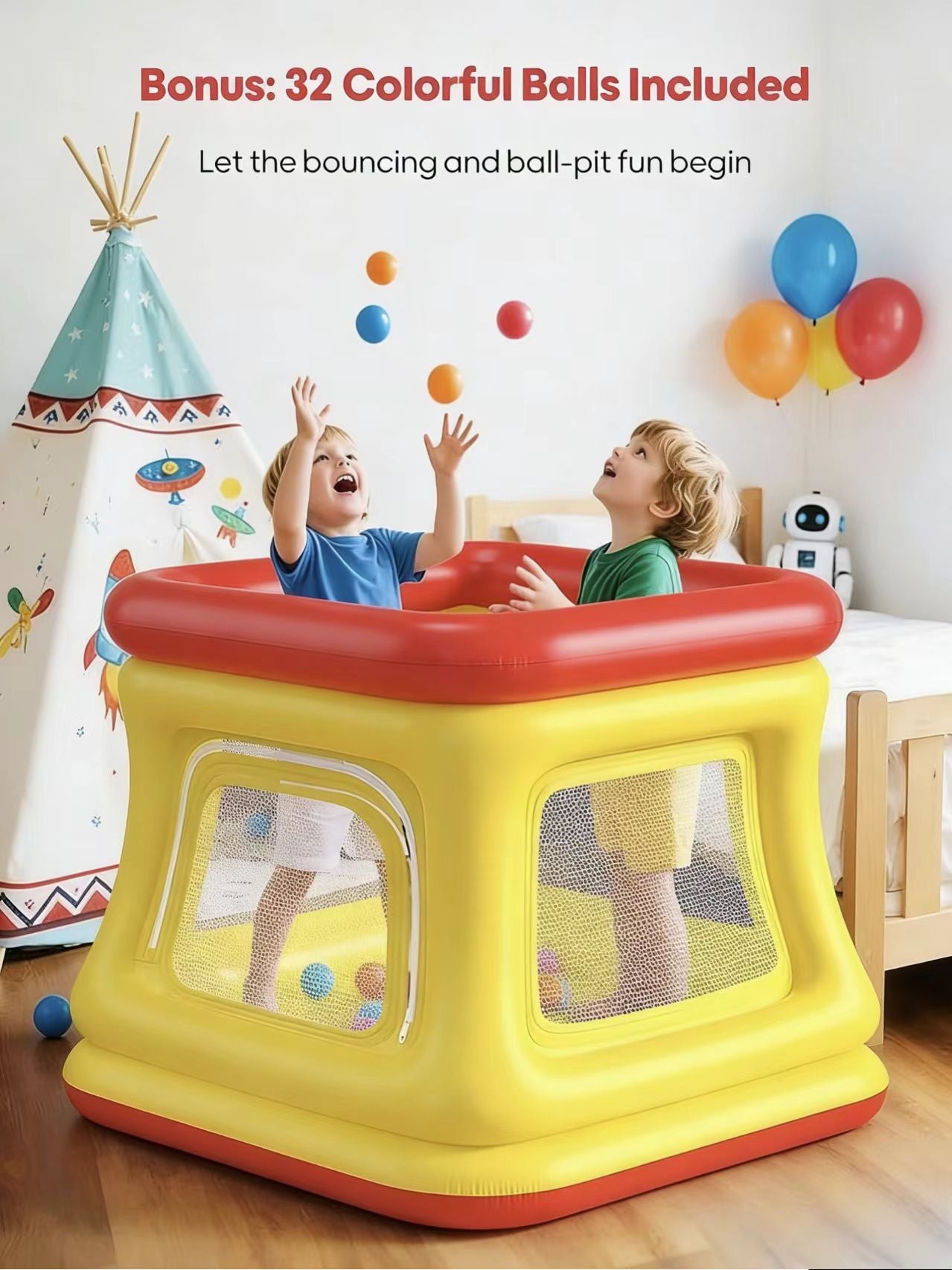 Moonsun 3-in-1 Inflatable Bounce House for Toddlers 1-3 - Ball Pit/Trampoline, Indoor/Outdoor w/ Pump & Safety Net