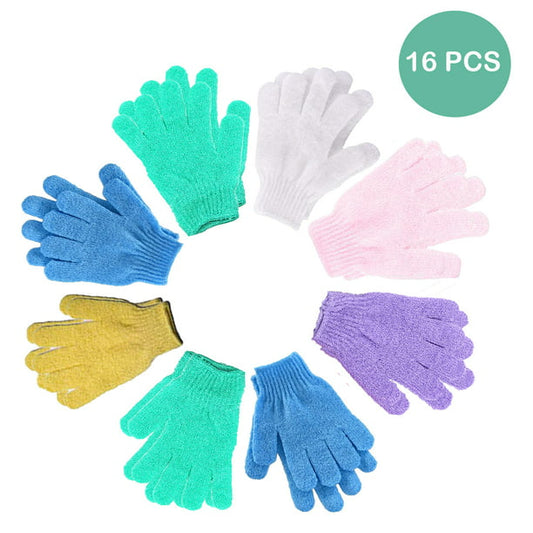 8 Pairs Exfoliating Shower Gloves, MoonSun Stretch Body Scrubber Loofah Gloves, Exfoliating Dual Texture Bath Wash Gloves for Shower, Spa, Massage, Family Scrubbing Glove for Women Men
