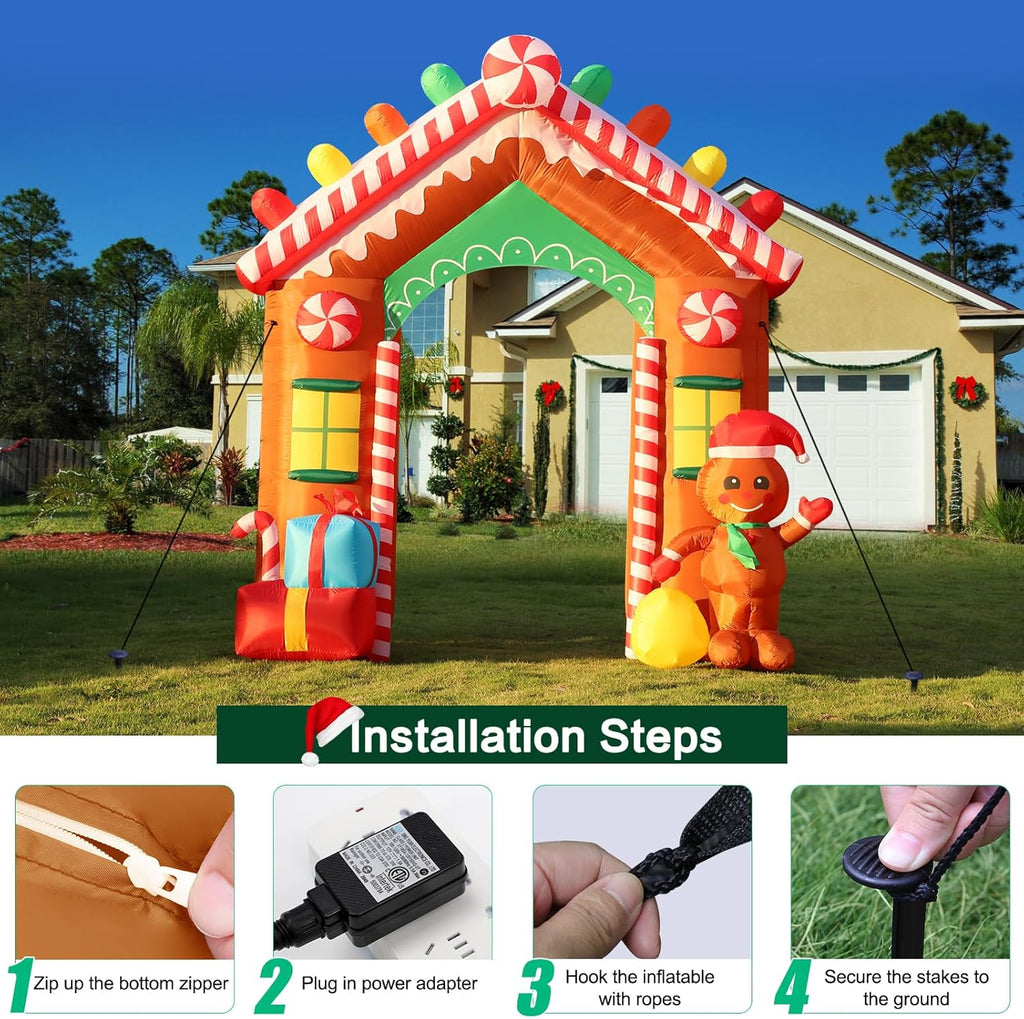 9 FT Christmas Inflatables Archway Outdoor Decorations, Gingerbread Man House Arch Blow Up Yard Decoration