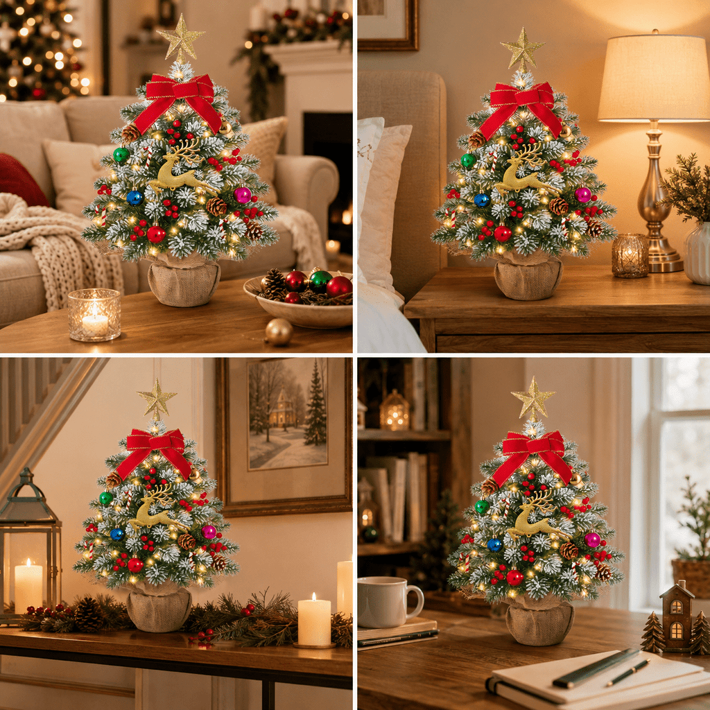 Moonsun 24" Tabletop Christmas Tree with Led Hanging Lights Desktop Mini Xmas Tree Decoration