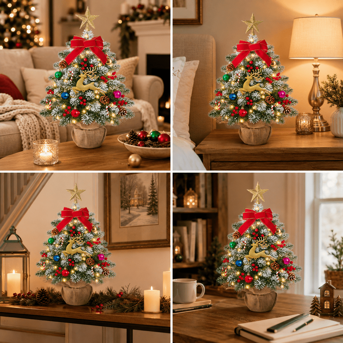 Moonsun 24" Tabletop Christmas Tree with Led Hanging Lights Desktop Mini Xmas Tree Decoration