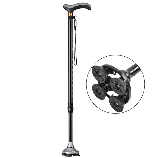 Walking Canes, 10 Levels Adjustable Canes for Walking, Comfort Grip Handle, Pivoting Quad Base Standable Walking Cane for Women,Men,Seniors Adults Black