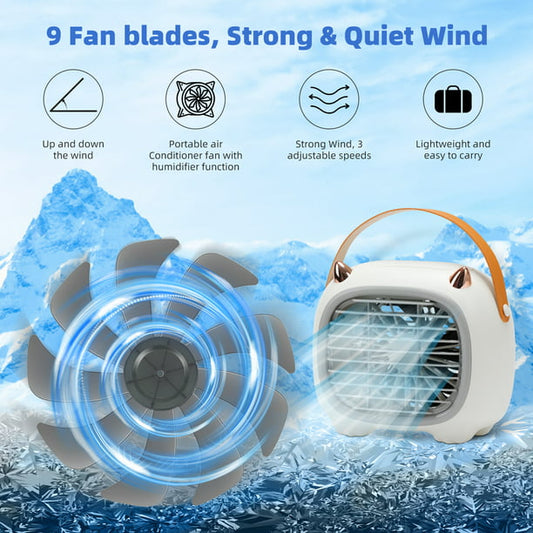 Air Cooler Portable Air Conditioner Fan for Bedroom, Office, Camping, Dorm, USB Rechargeable, White