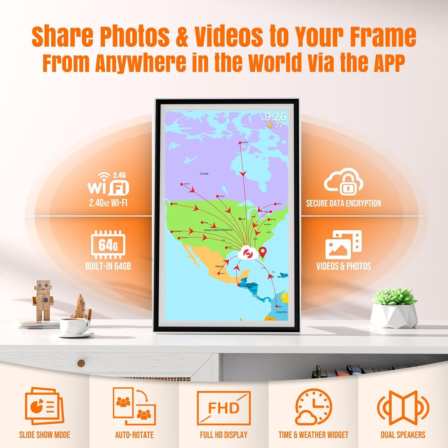 Smart WiFi Digital Picture Frame - 15.6-inch Full HD Touchscreen, 64GB Electronic Photo Frame Wall Mountable for Home Decor