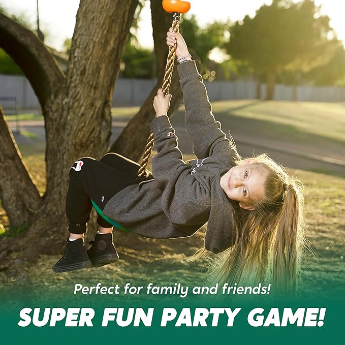 Moonsun Green Kids Tree Swing Set - Single Disc Seat, Climbing Rope, 4 Ft Strap & Carabiner for Treehouse & Backyard