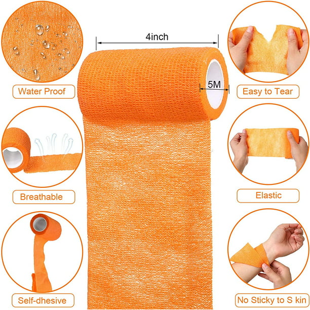 MoonSun Self Adhesive Bandage Wrap, 4 inch x 5 Yards Wide Self Adherent Cohesive Wrap Bandages Elastic Waterproof Breathable Self Adhesive Bandage, Sports Tape, Vet Wrap for Pet 12 Rolls