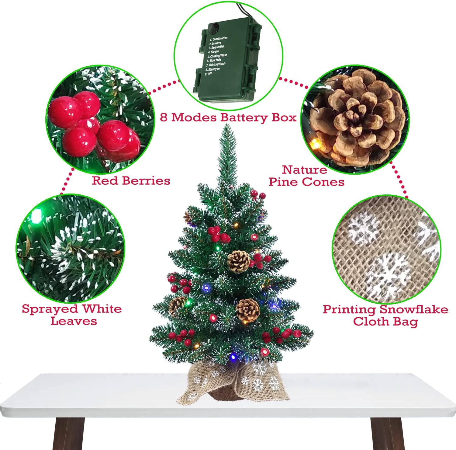 Tabletop Christmas Tree Prelit 24 Inch Mini Christmas Tree for Desktop Decorating