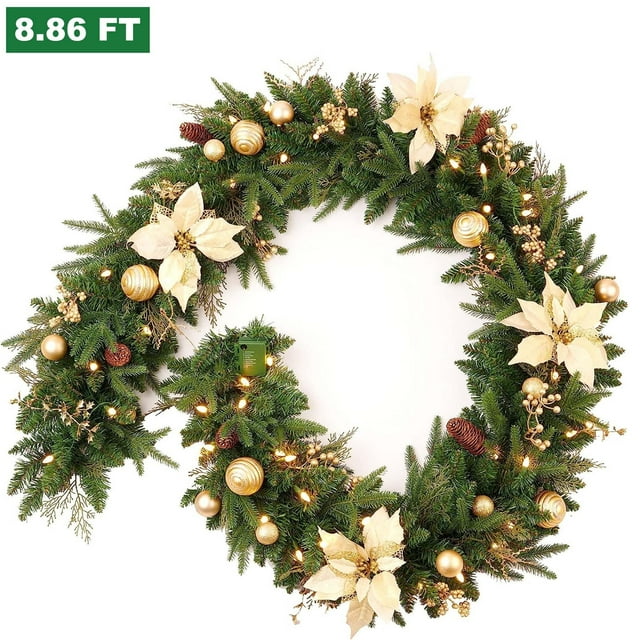 MOONSUN Christmas Ornaments Decorations Dead Branches Vine Ring  Frosted Snowy Bristle Pine Artificial Fir Clear Prelit LED Battery Operated Garland, 6" (Green)