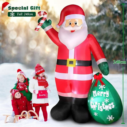 8 FT Christmas Inflatable Santa Claus with Candy and Big Gift Bag Outdoor Decor