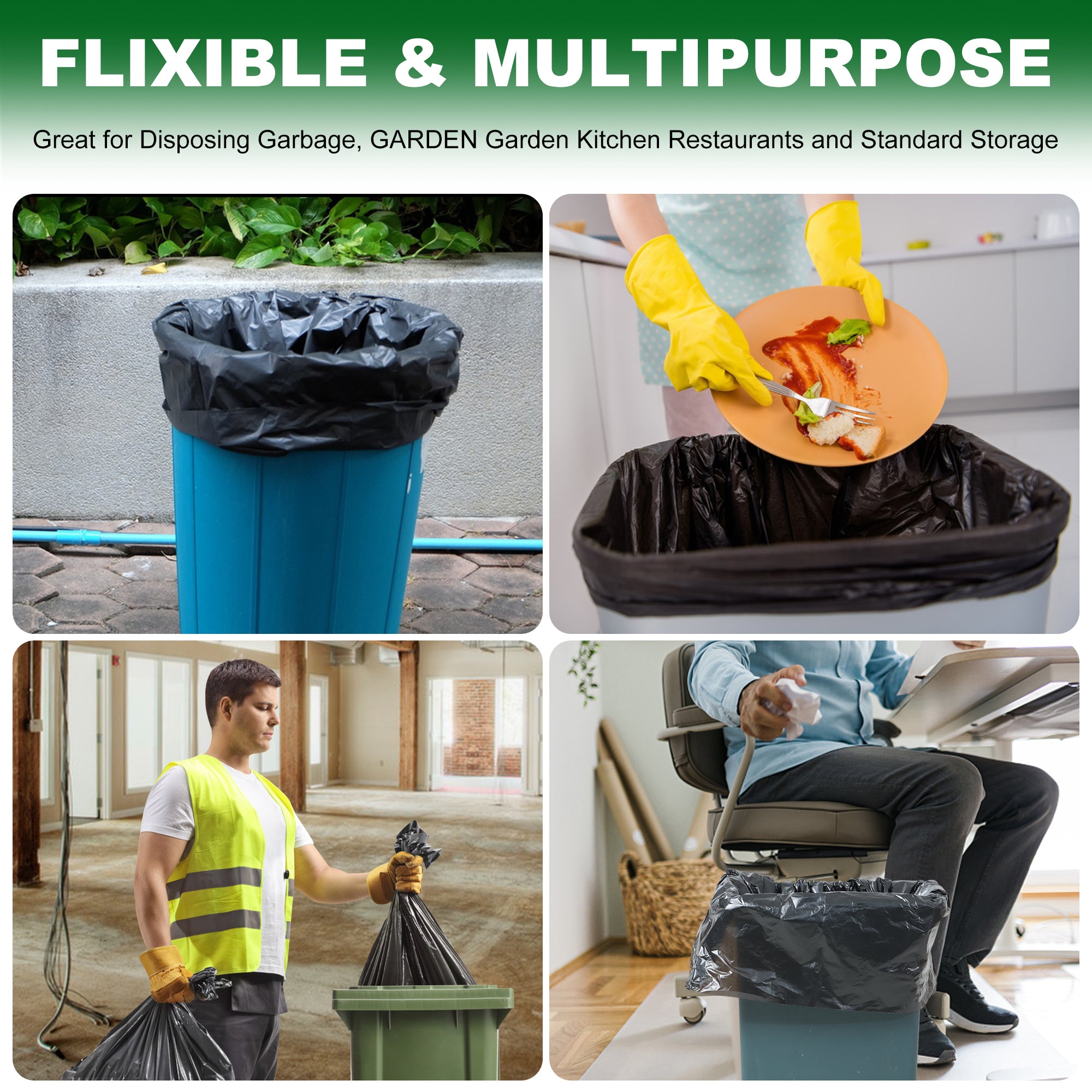 MoonSun Trash Bags, 2.2 Mil 55-60 Gallon Large Contractor Bags 30 Counts Heavy Duty Outdoor Garbage Can Liners Black
