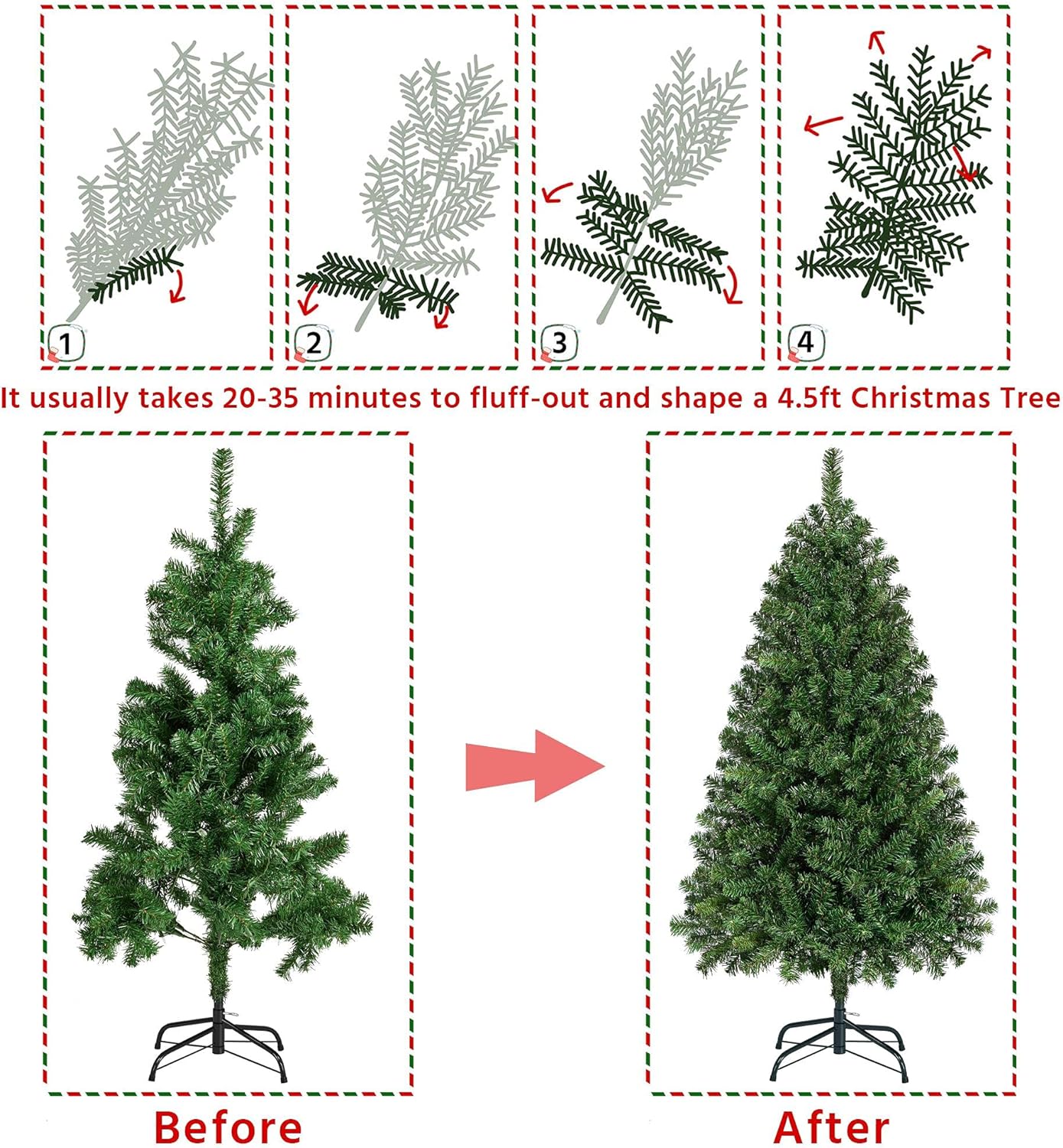 4.5ft Pre-lit PVC Christmas Tree 200 LED Light Metal Stand