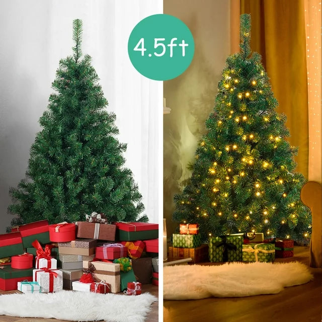 4.5ft Pre-lit PVC Christmas Tree 200 LED Light Metal Stand