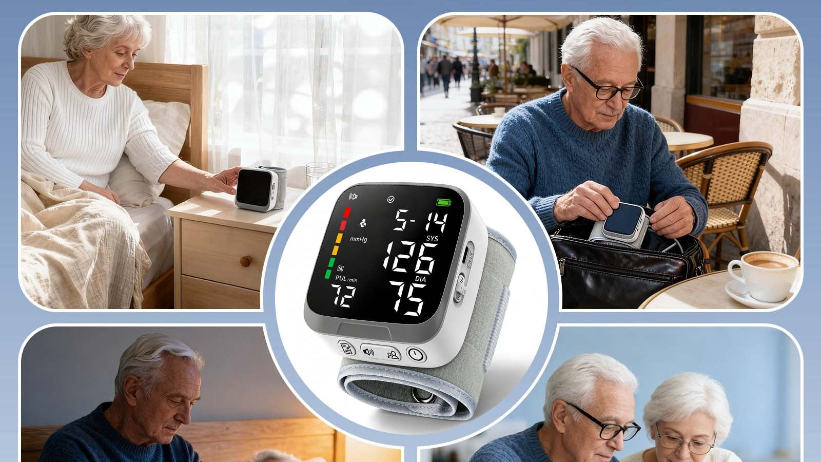 Automatic Wrist Blood Pressure Monitor, Rechargeable, Voice Broadcast ON/OFF, Large LCD Display, 2-User 300 Memory, Adjustable Cuff 5.3-7.7 inches, BP Machine for Home Travel Seniors