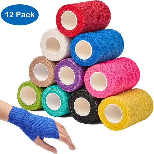 MoonSun Self Adhesive Bandage Wraps, 3 inch x 5 yards 12 Rolls Cohesive Vet Elastic Adhesive Tape, Athletic Tape, Hand & Wrist Wraps, Ankle wrap, Premium-Grade Medical Stretch Wrap 12 Colors