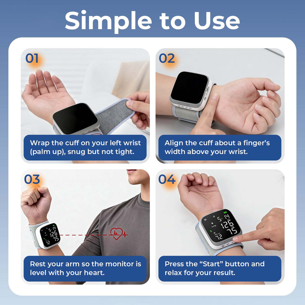 Automatic Wrist Blood Pressure Monitor, Rechargeable, Voice Broadcast ON/OFF, Large LCD Display, 2-User 300 Memory, Adjustable Cuff 5.3-7.7 inches, BP Machine for Home Travel Seniors