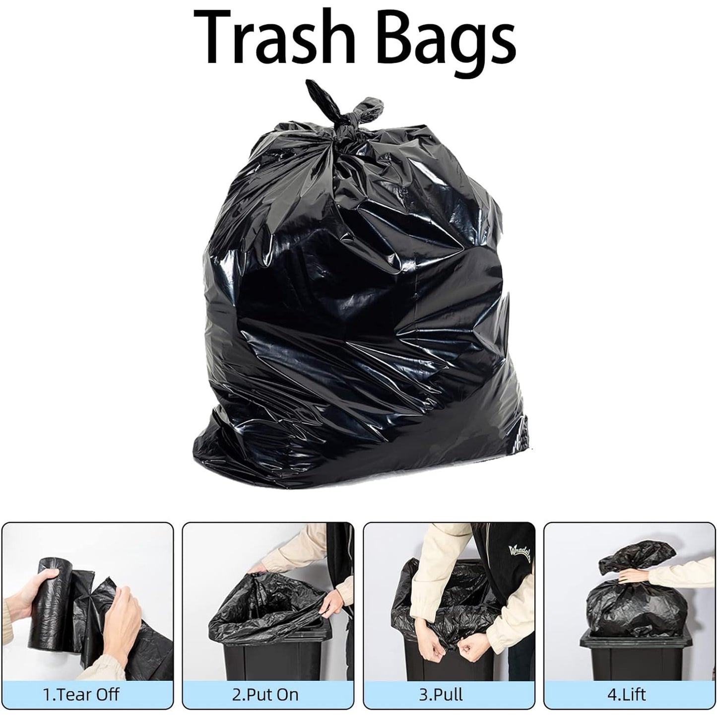 13 Gallon Trash Bags, 1.5mil Heavy Duty, Black Garbage Bags rash Bags for Home Kitchen, Hotels, Neighborhoods 50 Count