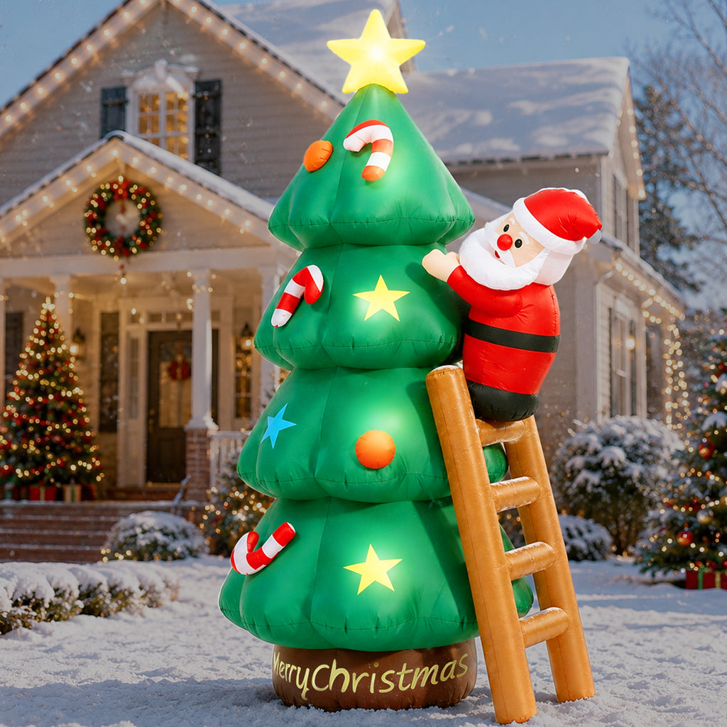 Moonsun 7 FT Christmas Inflatable Santa Climbing Tree