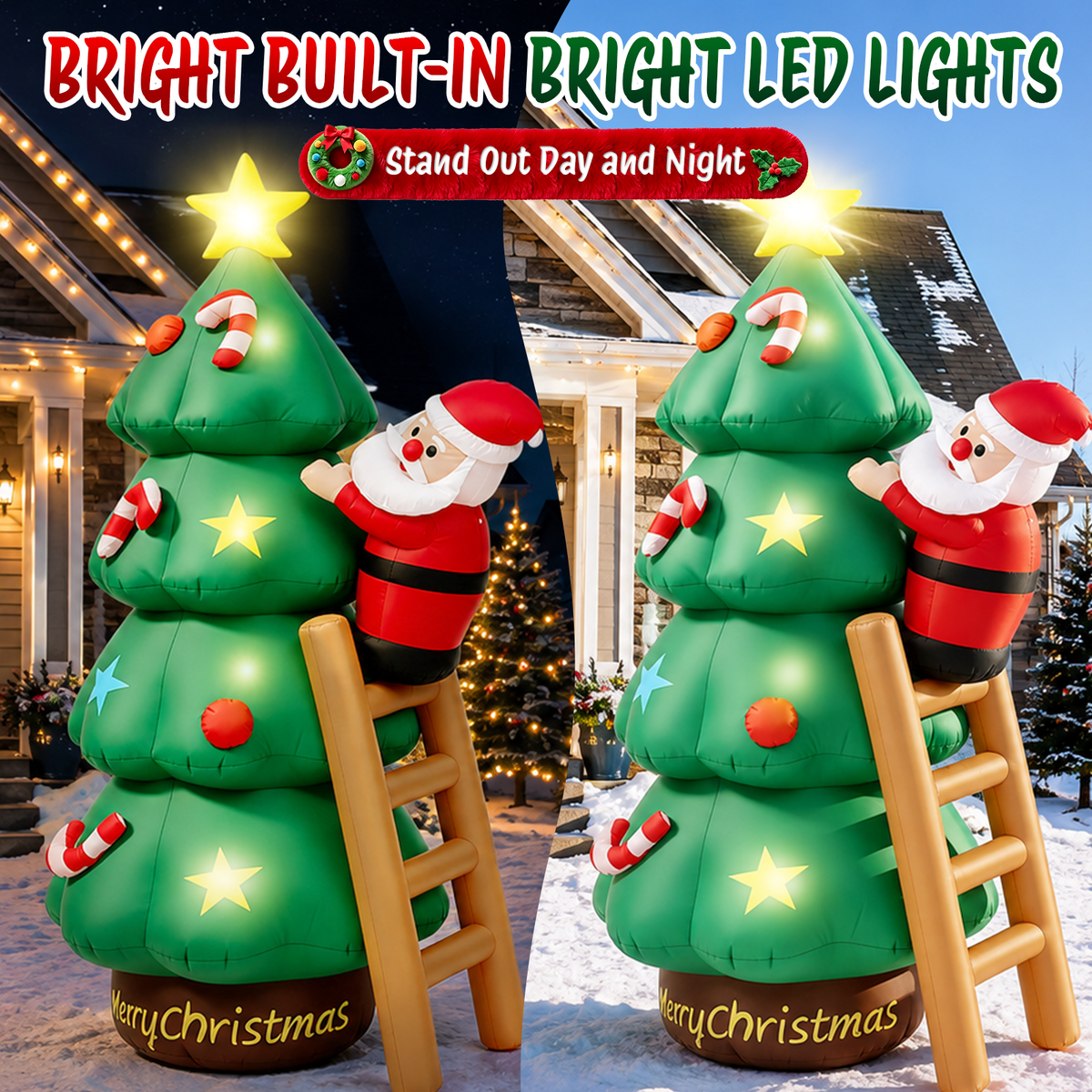 Moonsun 7 FT Christmas Inflatable Santa Climbing Tree
