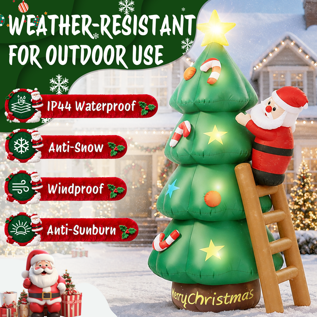 Moonsun 7 FT Christmas Inflatable Santa Climbing Tree