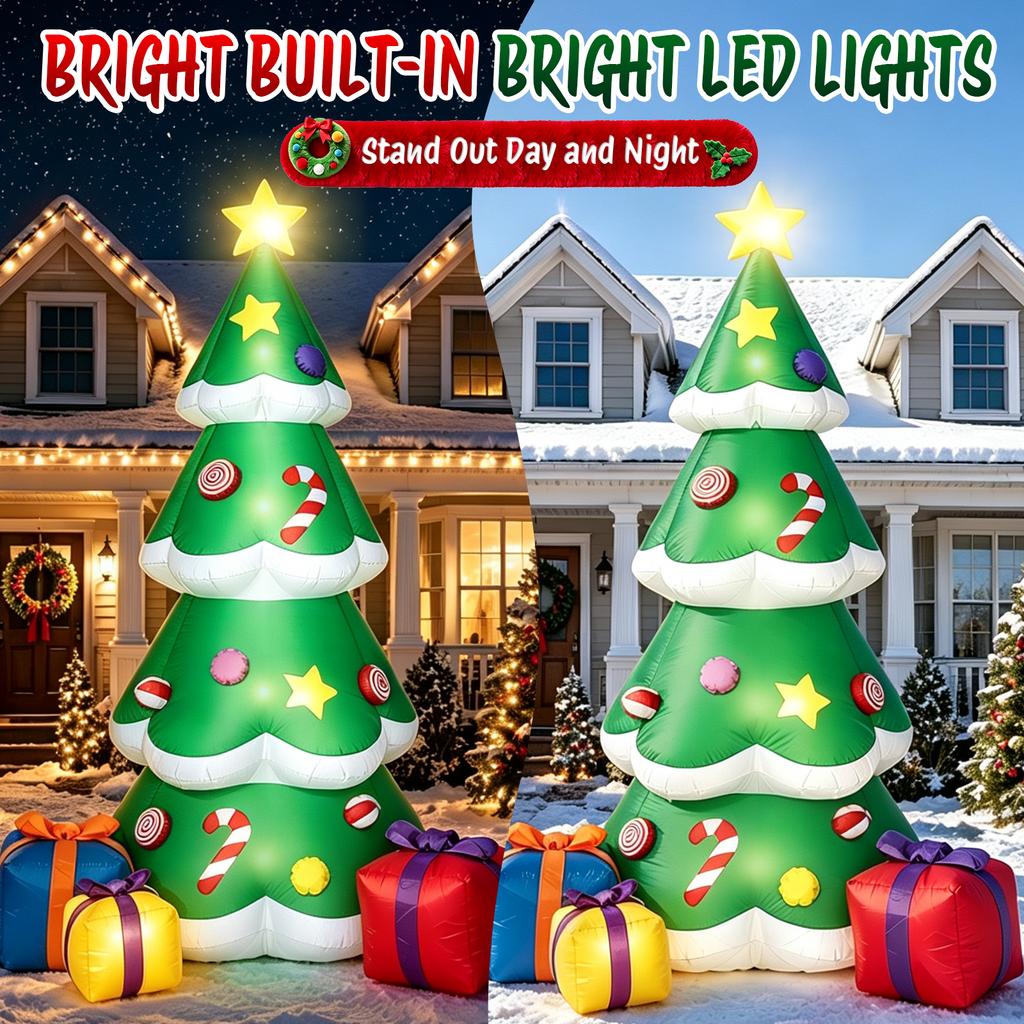 Moonsun 10 FT Christmas Inflatable Tree with Gift Boxes,Built-In LED Lights, Blow Up Outdoor Yard Decoration for Holiday Lawn and Garden