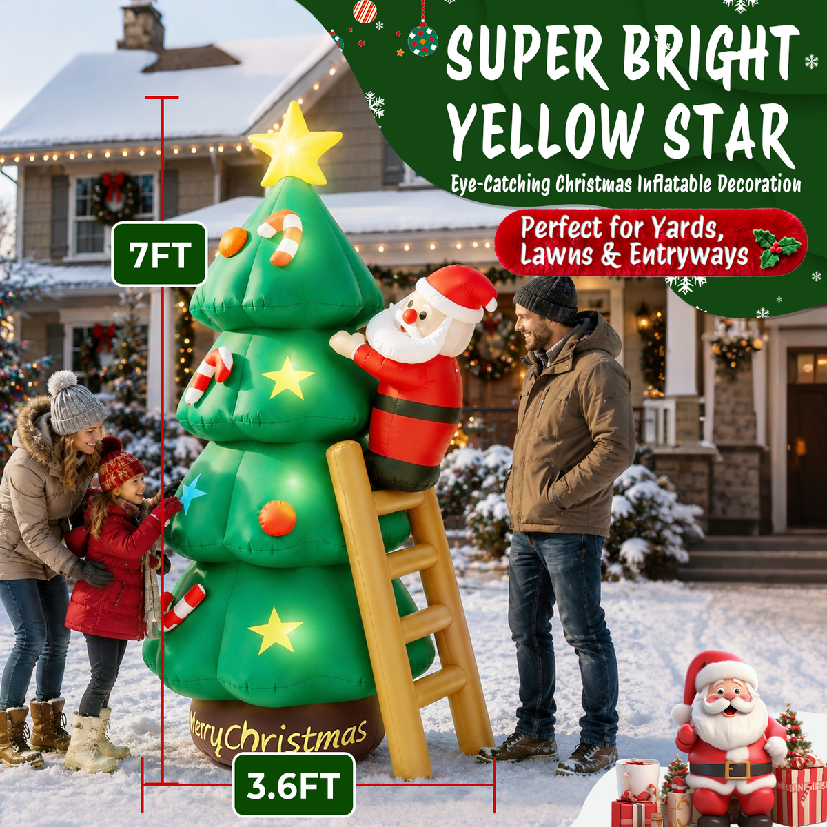 Moonsun 7 FT Christmas Inflatable Santa Climbing Tree