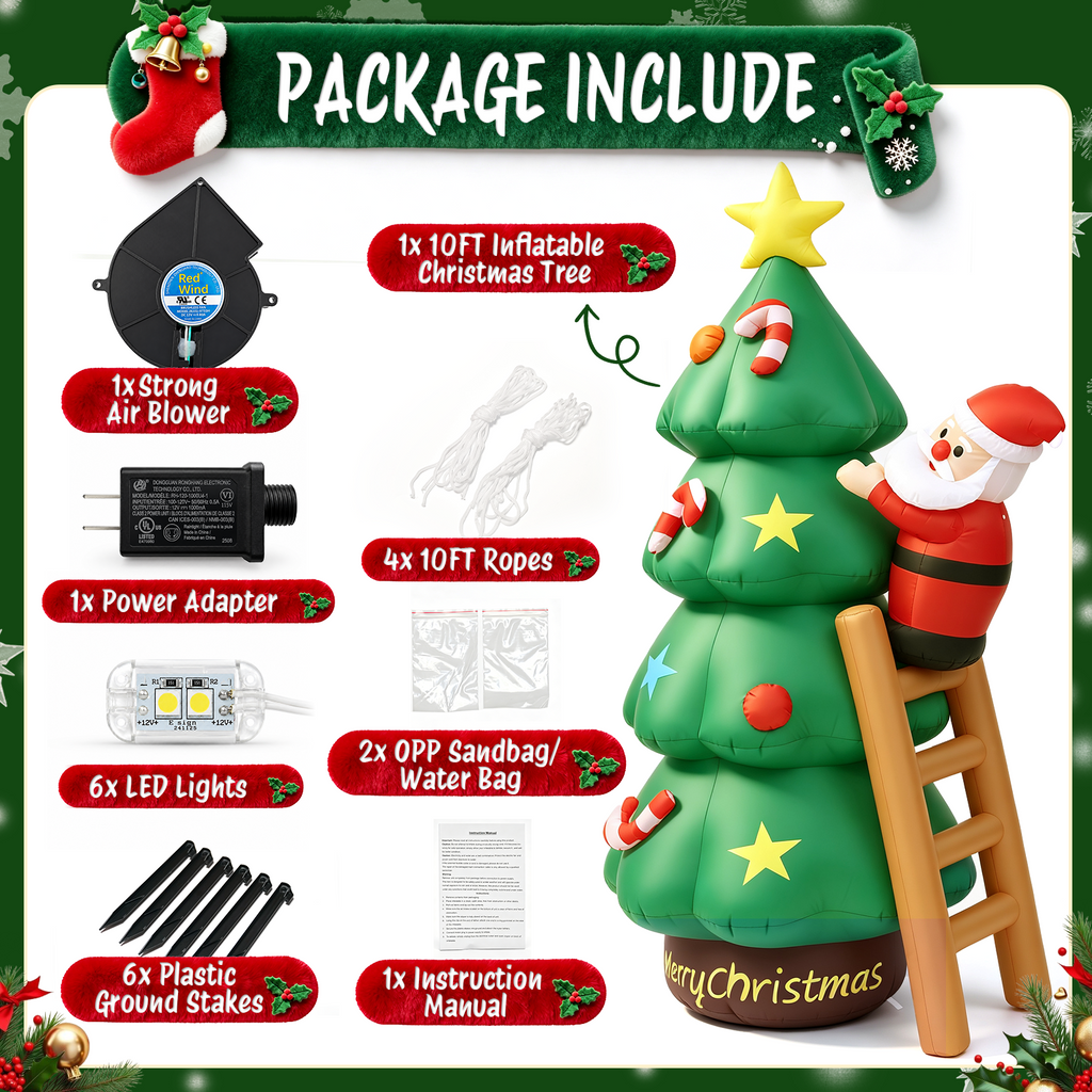 Moonsun 7 FT Christmas Inflatable Santa Climbing Tree