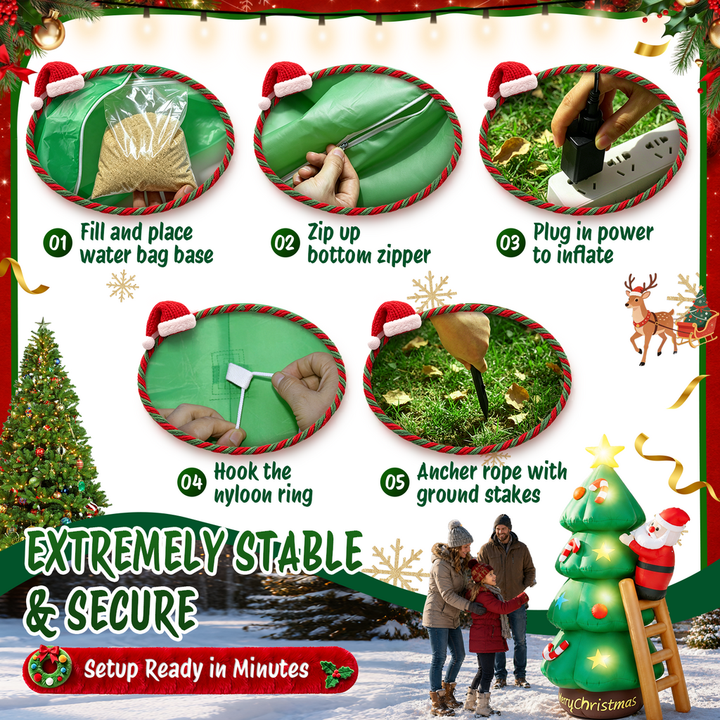 Moonsun 7 FT Christmas Inflatable Santa Climbing Tree