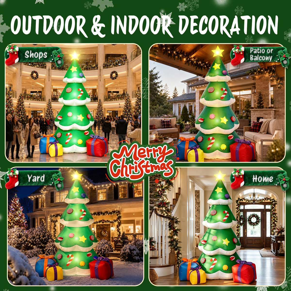Moonsun 10 FT Christmas Inflatable Tree with Gift Boxes,Built-In LED Lights, Blow Up Outdoor Yard Decoration for Holiday Lawn and Garden