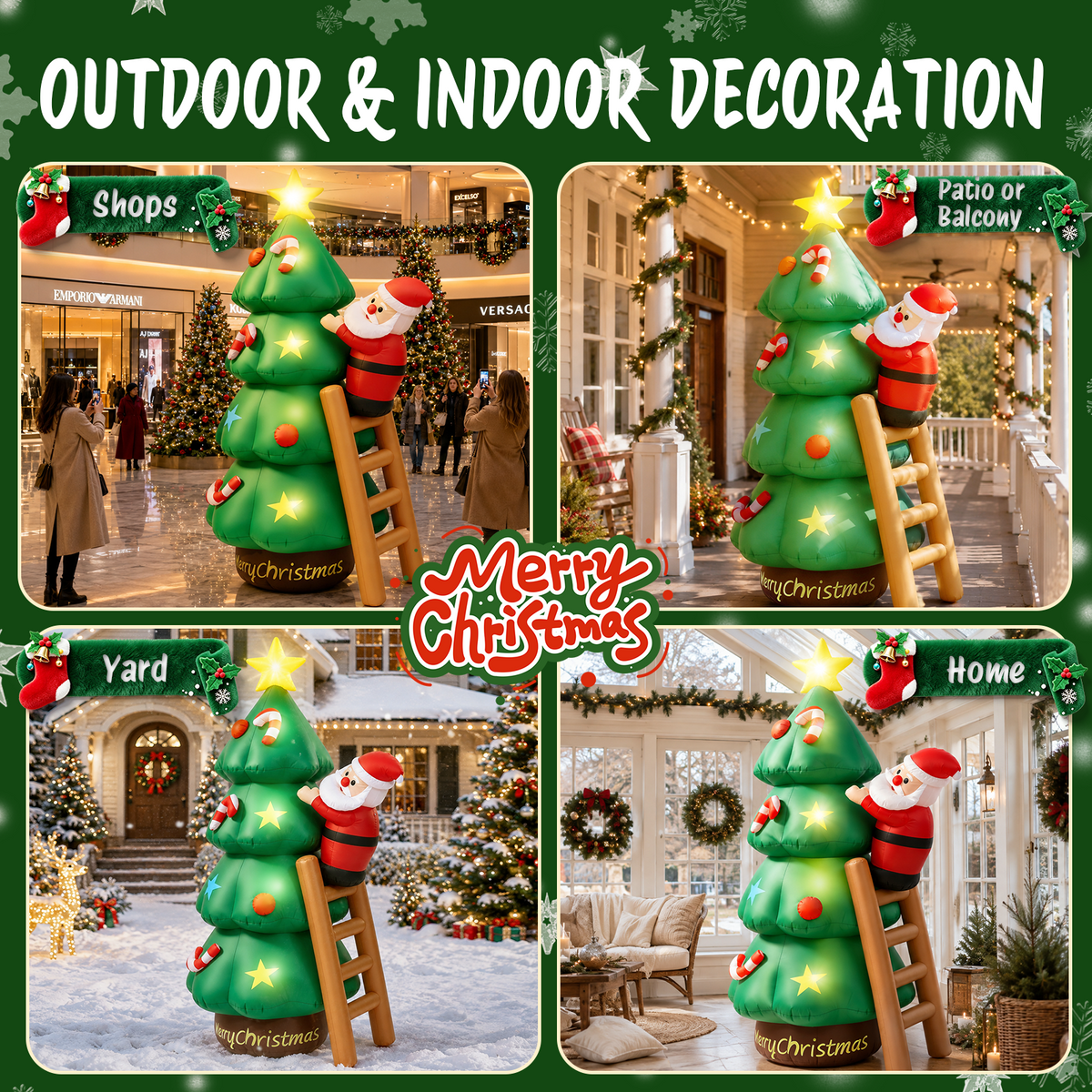Moonsun 7 FT Christmas Inflatable Santa Climbing Tree