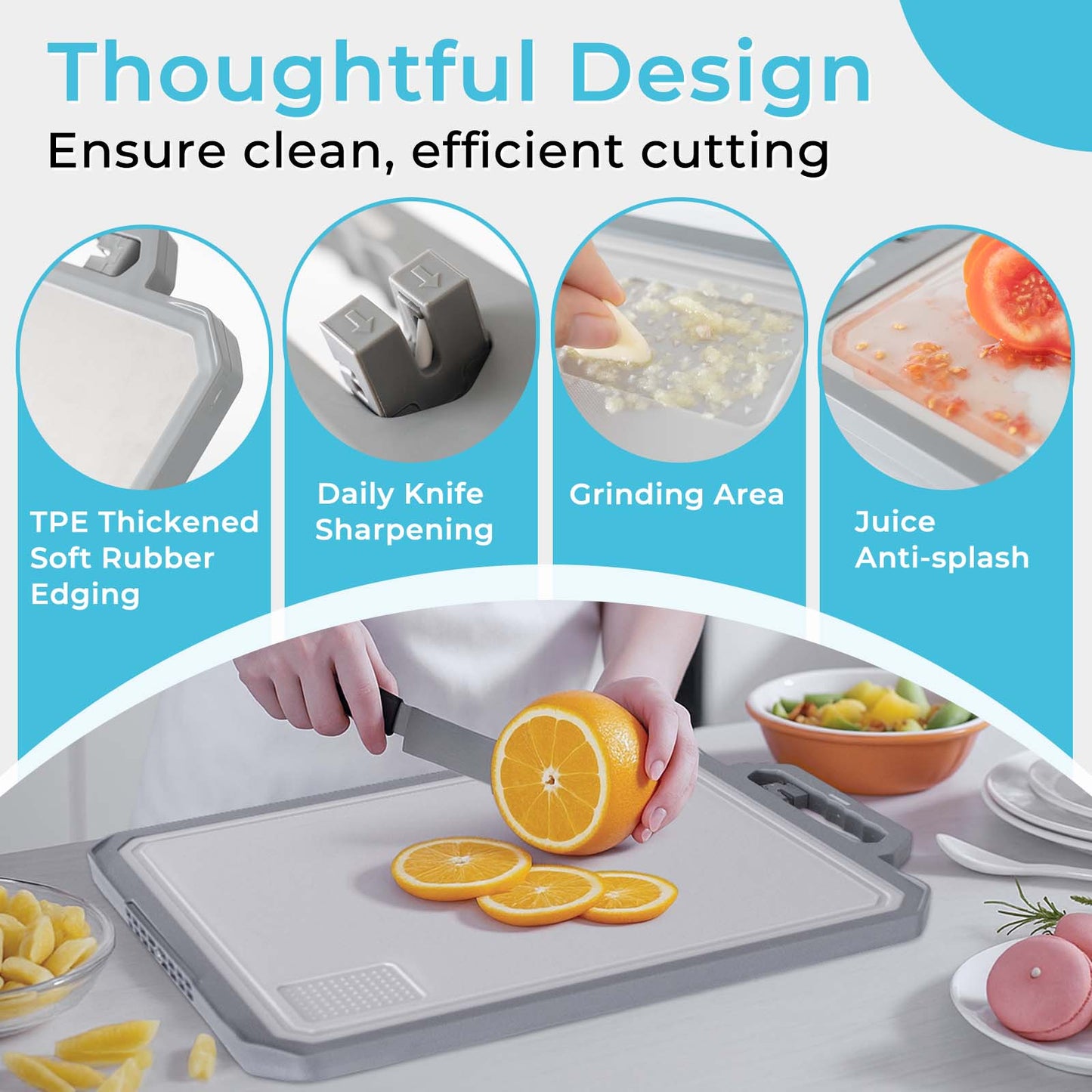 MoonSun Cutting Board for Kitchen, Double Sided Food Grade Stainless Steel/Wheat Straw PP Non-Slip Thick Board,Large Size 17”×12”