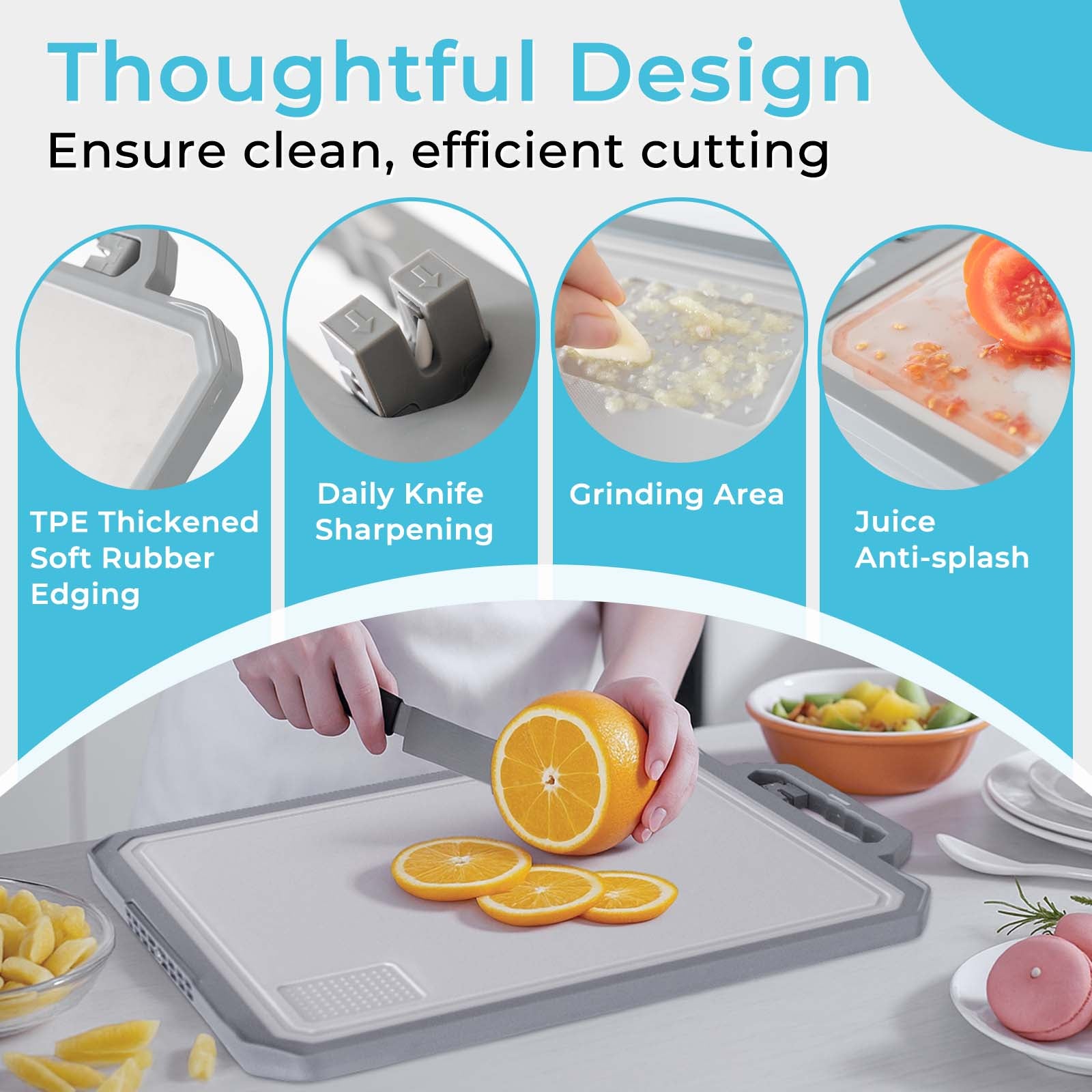 MoonSun Cutting Board for Kitchen, Double Sided Food Grade Stainless Steel/Wheat Straw PP Non-Slip Thick Board,Large Size 17”×12”