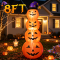 8 FT Halloween Inflatables Outdoor Decorations, Blow Up Yard Decorations Inflatable Pumpkins with Witch Hat with Build-in LEDs, Stacked Pumpkins Blow Ups for Yard, Halloween Decor
