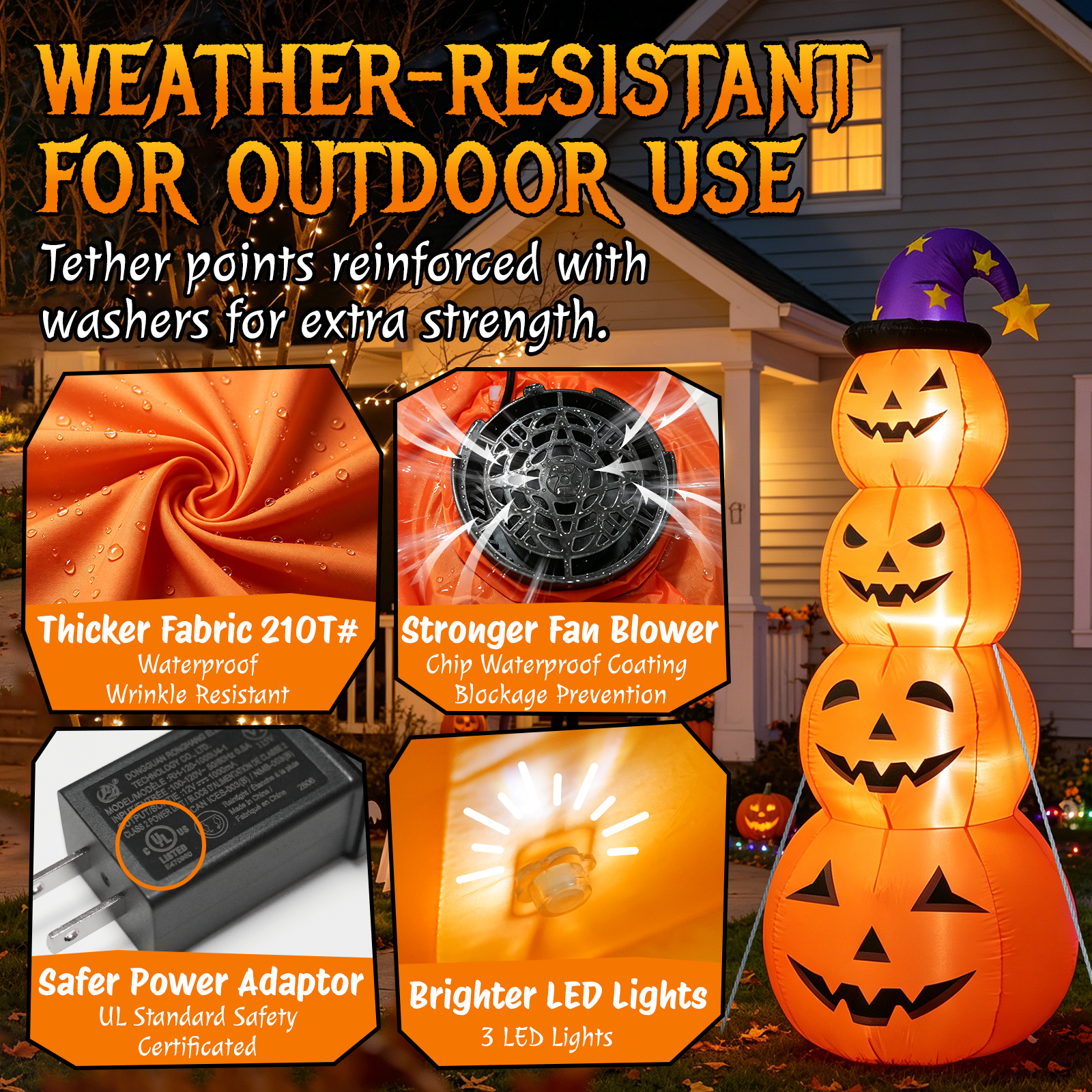 8 FT Halloween Inflatables Outdoor Decorations, Blow Up Yard Decorations Inflatable Pumpkins with Witch Hat with Build-in LEDs, Stacked Pumpkins Blow Ups for Yard, Halloween Decor