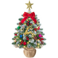 MoonSun Mini Christmas Tree with Lights, 2FT Snow Flocked Tabletop Small Artificial Xmas Tree with Star Treetopper, LED String Light & Hanging Ornaments for Desk Christmas Decors Home Office Party