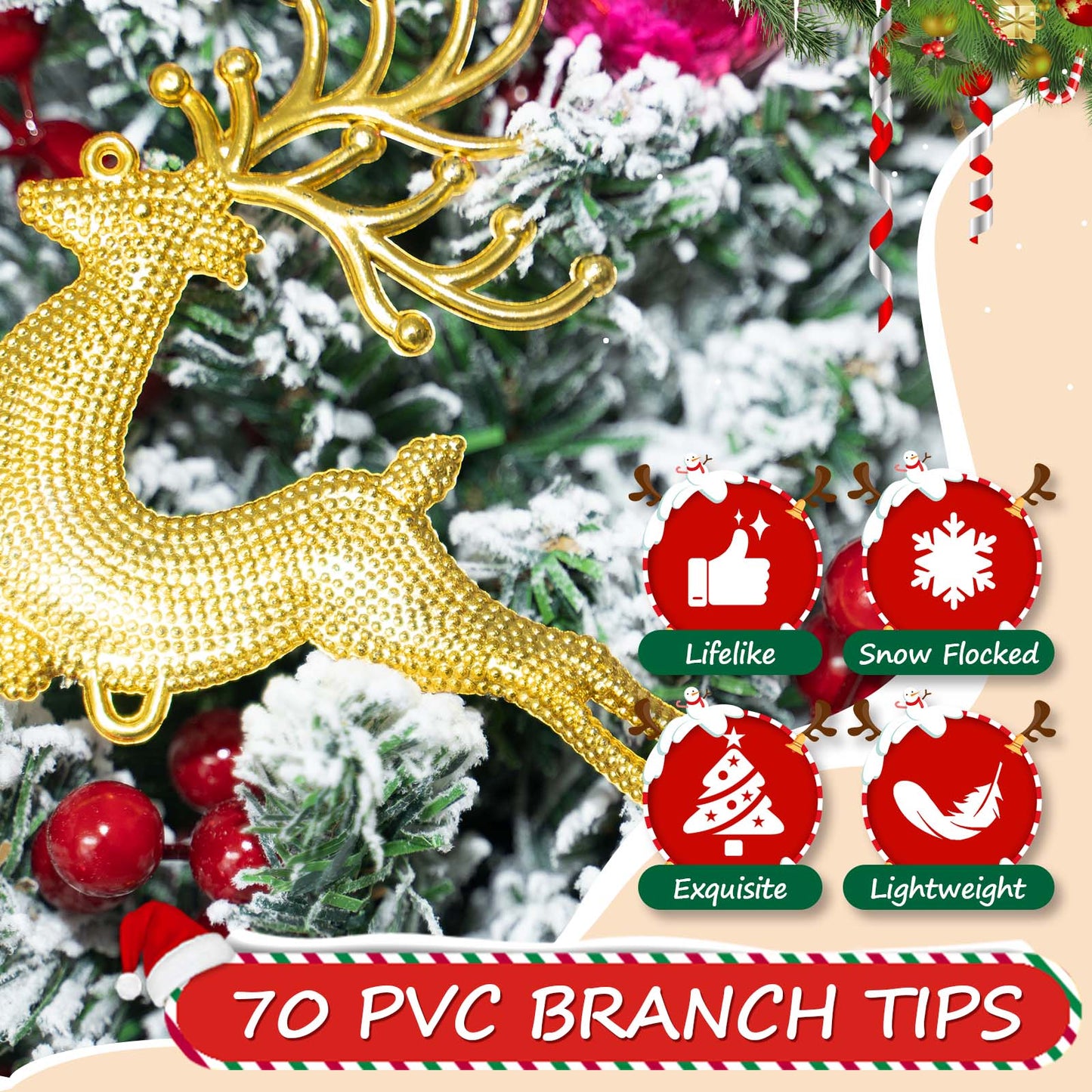 MoonSun Mini Christmas Tree with Lights, 2FT Snow Flocked Tabletop Small Artificial Xmas Tree with Star Treetopper, LED String Light & Hanging Ornaments for Desk Christmas Decors Home Office Party