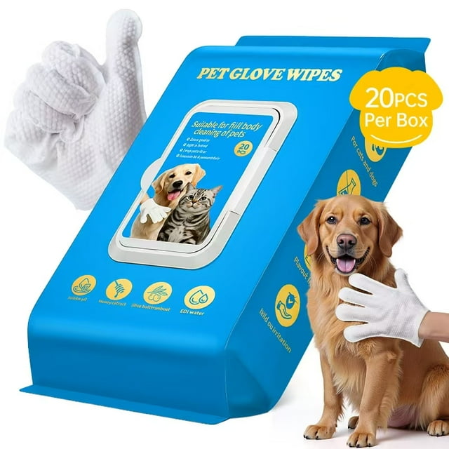 MoonSun 20 Count Pet Glove Wipes for Dogs, Fur Glove Wipes for Daily Care and Traveling