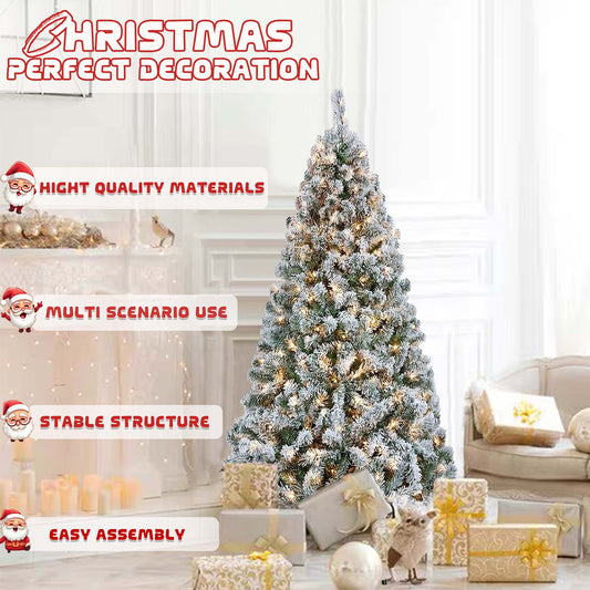 5ft Christmas Tree Pre-lit Snow Flocked Artificial Christmas Tree Holiday Decoration w/ Metal Stand