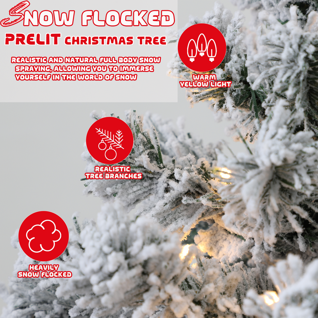 5ft Pre-lit Snow Flocked Artificial Christmas Tree Holiday Decoration w/ Metal Stand