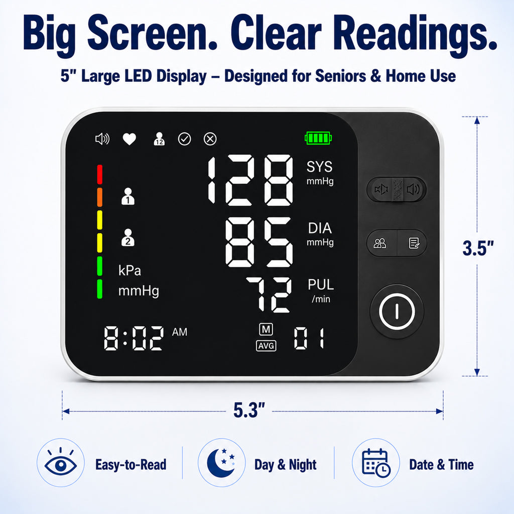 Moonsun Automatic Upper Arm Blood Pressure Monitor,Voice Broadcast with Quick Mute, Large Cuff 8.7”-16.6”, 2-User Memory, for Home Use