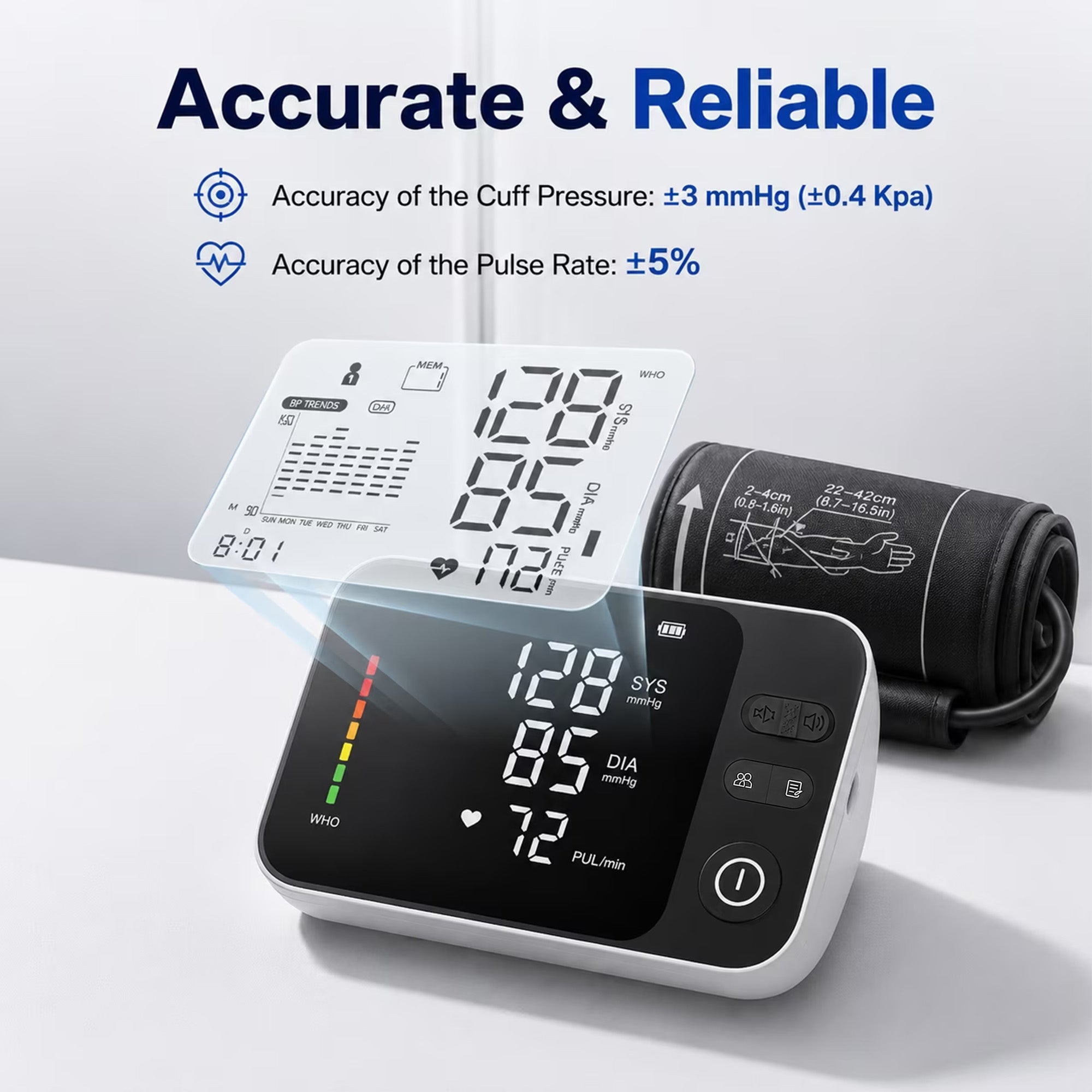 Moonsun Automatic Upper Arm Blood Pressure Monitor,Voice Broadcast with Quick Mute, Large Cuff 8.7”-16.6”, 2-User Memory, for Home Use