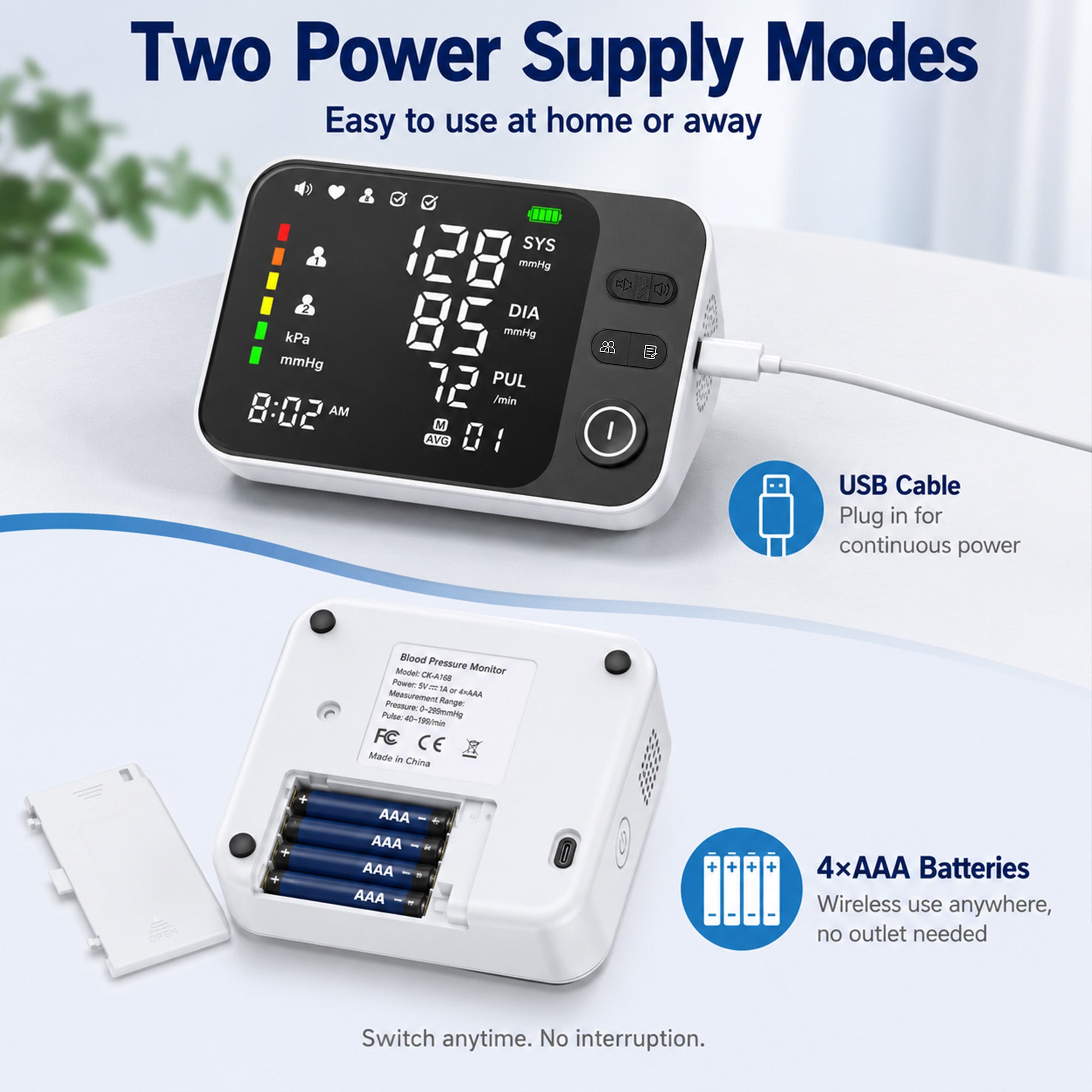 Moonsun Automatic Upper Arm Blood Pressure Monitor,Voice Broadcast with Quick Mute, Large Cuff 8.7”-16.6”, 2-User Memory, for Home Use
