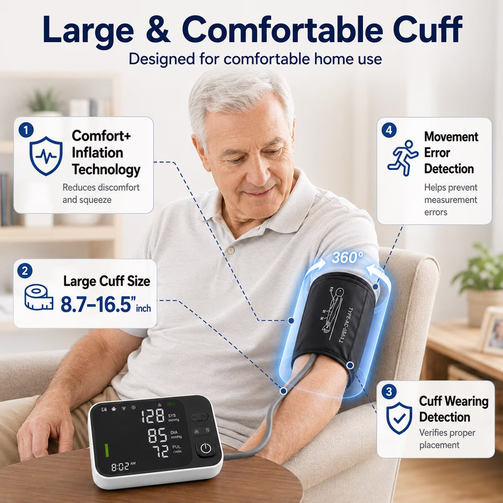 Moonsun Automatic Upper Arm Blood Pressure Monitor,Voice Broadcast with Quick Mute, Large Cuff 8.7”-16.6”, 2-User Memory, for Home Use