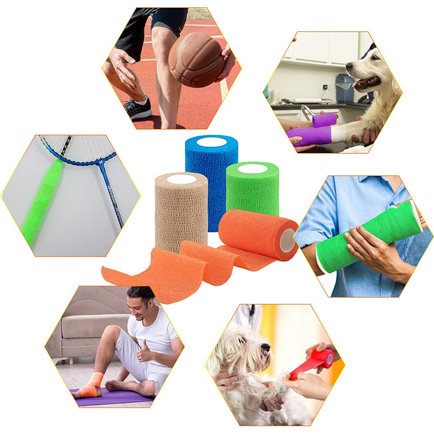 MoonSun Self Adhesive Bandage Wraps, 3 inch x 5 yards 12 Rolls Cohesive Vet Elastic Adhesive Tape, Athletic Tape, Hand & Wrist Wraps, Ankle wrap, Premium-Grade Medical Stretch Wrap 12 Colors