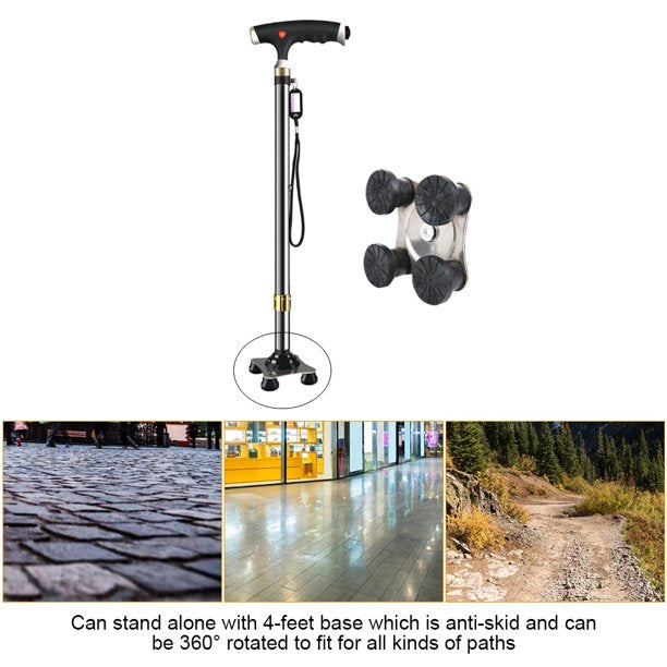 Father's Day Gift Walking Cane for Men Women, 10 Levels Adjustable Cane for Seniors with Led Lights, Aluminum Alloy Heavy Duty Free Standing Cane for Walking, Rubber Base