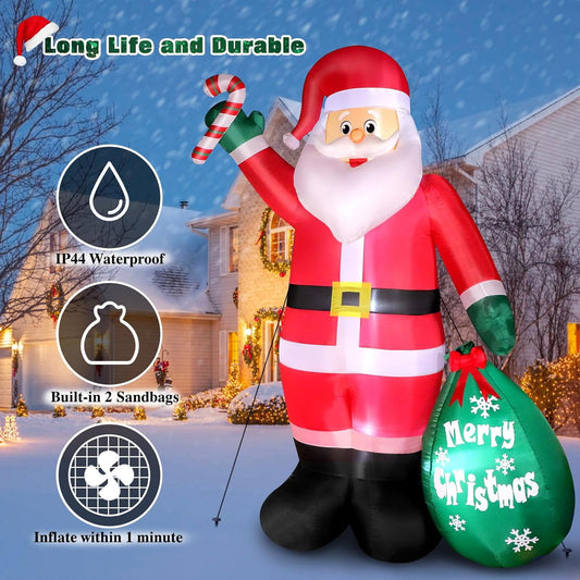 8 FT Christmas Inflatable Santa Claus with Candy and Big Gift Bag Outdoor Decor