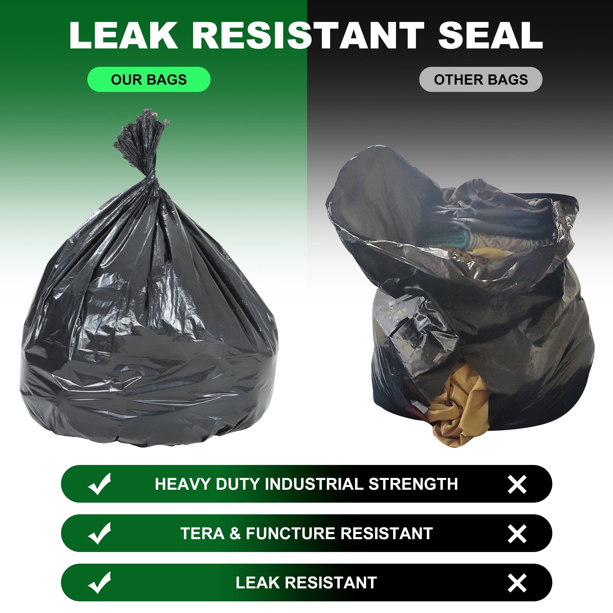 MoonSun 40-45 Gallon Trash Bags, 2.0 Mil 50 Count Large Black Garbage Bags, Heavy Duty Garbage Can Liners, Outdoor Garbage Bags for Commercial, Janitorial, Lawn, Leaf, and Contractors
