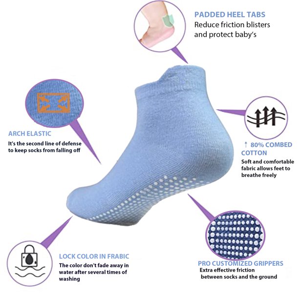 Baby Socks with Grippers, Baby Non Slip Grip Ankle Socks with Non Skid Soles for 0-12 Months Infants Kids Toddlers Boys Girls - 6 Pairs