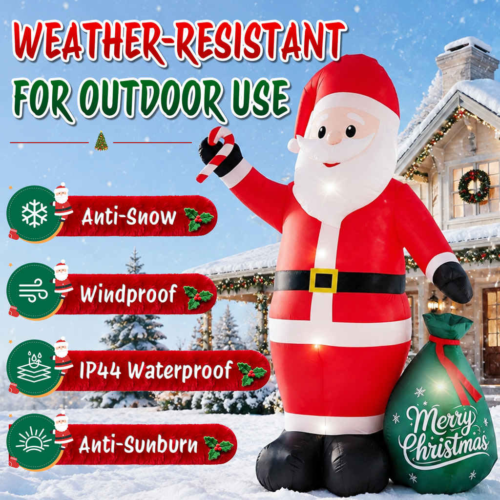 Moonsun 12 FT Christmas Inflatable Santa Claus with LED Lights, Giant Blow Up Outdoor Yard Decoration for Holiday Lawn and Garden